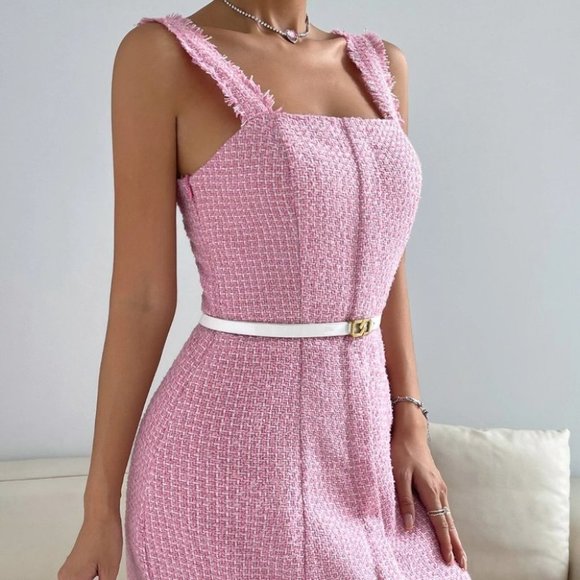 PINK TWEED DRESS CHIC CLASSY - Picture 4 of 6